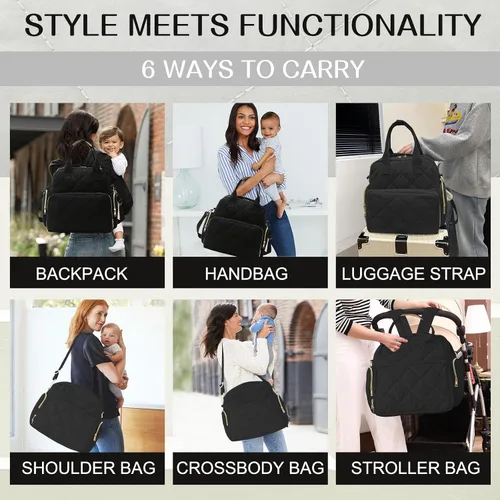 Vista 2 de Mochila grande para pañales con cambiador, pañales de viaje 6 en 1, bolsa de bebé para mamá, bolsa de hospital para mujeres, bolsa de maternidad