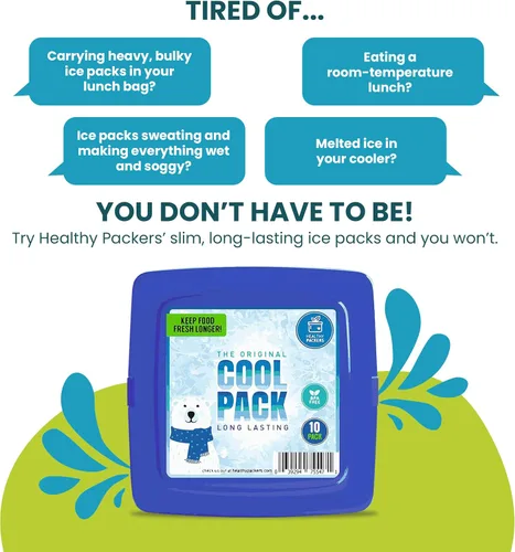 Vista 2 de Healthy Packers Bolsas de hielo delgadas reutilizables para loncheras para niños y adultos Paquetes de congelador finos de larga duración