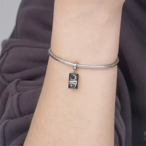 Vista 4 de GNOCE The Moon - Abalorio de plata de ley 925 chapado en negro para pulseras y collares joyería de regalo para mujeres niñas esposa hija Plata