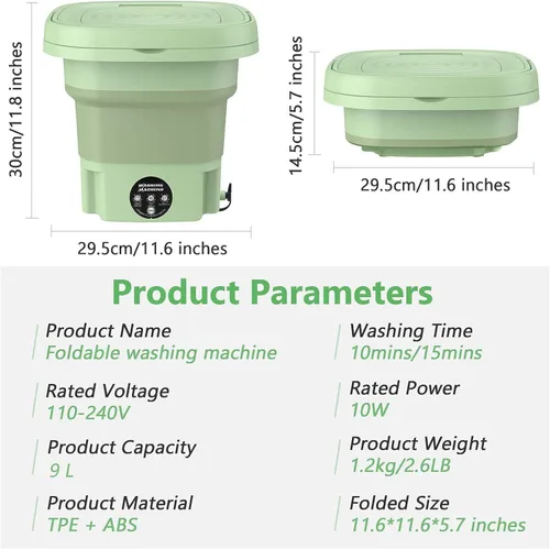 Vista 5 de MacLehose Mini lavadora portátil, 9L plegable lavadora y secadora Combo para ropa de bebé, camping y lavandería de viaje (verde)