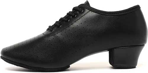 Vista 5 de foralod Zapatos de baile para mujer, zapatos de jazz negros con cordones, tacones profesionales de baile latino, zapatos de baile de salsa de salón
