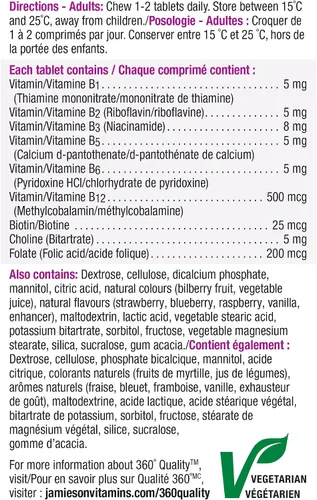 Vista 5 de Jamieson Deliciosa fórmula masticable complejo B Berry Bliss 90 tabletas