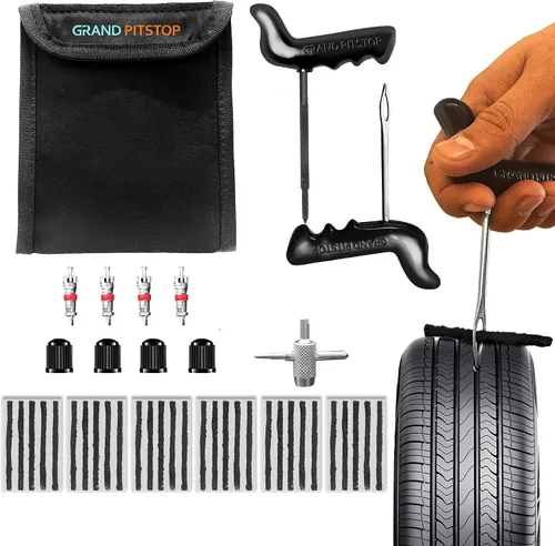 Vista 9 de GRAND PITSTOP - Kit de reparación de neumáticos universal de 27 piezas, juego de herramientas de emergencia para automóviles resistente