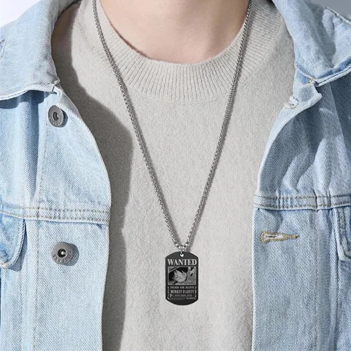 Vista 9 de Anime One Piece Wanted Poster Pendant Necklace Stainless Steel Chain Manga Necklaces Dog Tag Jewelry for Men Boyfriends Christmas Gifts