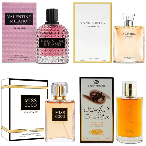 Vista 28 de AFLUXE Top Sales 4 Pieza Set de Perfume para Mujer Combo Eau de Parfum Spray Natural, Fragancia Duradera para Mujeres Kiara Mango Punch & Sarah Pink