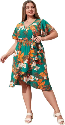 Vista 5 de Floerns Vestido cruzado de manga corta con cuello en V y estampado floral para mujer