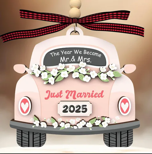 Vista 8 de Regalos de boda para parejas 2025 - Adorno colgante de madera para novia y novio, Sr. y Sra. - Decoración de boda, regalo para recién casados