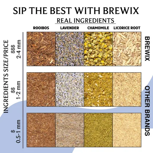 Vista 3 de BREWIX, Bedtime Blossom - Té suelto de hierbas (más de 50 tazas) sin cafeína y totalmente natural Mezcla relajante floral nocturna Rooibos