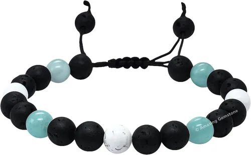 Vista 4 de Amazing Gemstone Pulsera de control de ira – Howlita Amazonita Lava Juego de pulseras para hombres y mujeres, curativa, calmante, ansiedad, alivio
