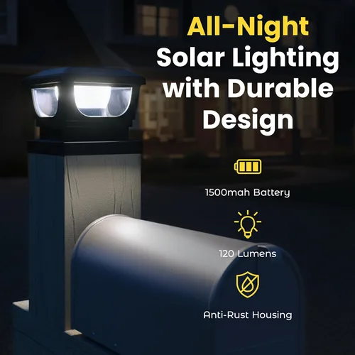 Vista 2 de Brighticonic Luces solares para tapa de poste para exteriores de 4 x 4, 3 x 3 – Luces de poste de encendido/apagado automático alimentadas por