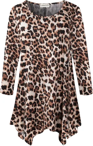 Vista 40 de LARACE - Camisa de talla extragrande para mujer, camisa tipo túnica con manga 3/4, ajuste holgado, ropa básica para mujer 2-negro_cuadros