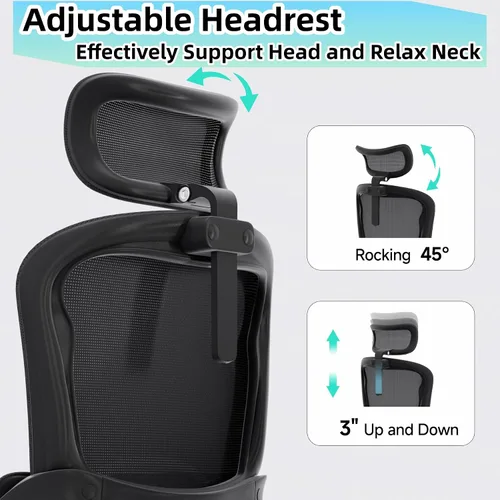 Vista 7 de Silla de oficina ergonómica, sillas de escritorio cómodas de 350 libras con reposacabezas ajustable y soporte de espalda lumbar, sillas