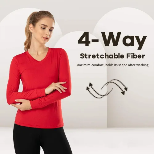 Vista 3 de MANCYFIT Tops térmicos para mujer, camisa con forro polar, manga larga, capa base, cuello en V