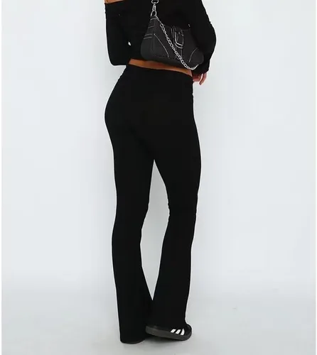 Vista 3 de Sumleno Pantalones ajustados Y2k para mujer, leggings acampanados, tiro bajo, plegables, cintura alta, corte de bota, elásticos, pantalones