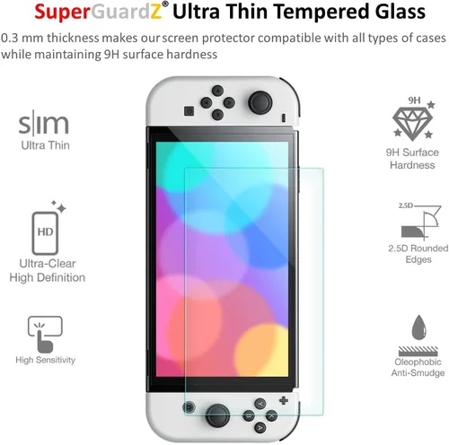 Vista 5 de S.G for Nintendo Switch OLED (2021) Protector de pantalla de vidrio templado anti luz azul, protección ocular, SuperGuardZ, HD transparente