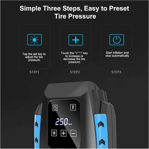 Vista 5 de Inflador digital de neumáticos, bomba de compresor de aire portátil de 12 V CC para neumáticos de automóvil, apagado automático con intermitente LED