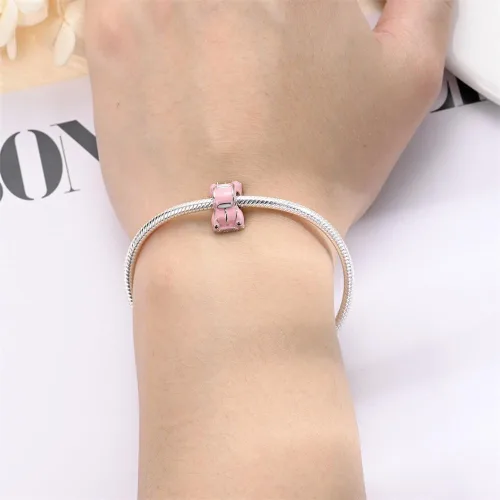 Vista 4 de Abalorio de autobús de la paz con esmalte rosa de plata de ley 925 con dije de paz para viaje, para bricolaje, pulsera, Plata esterlina, plata de ley