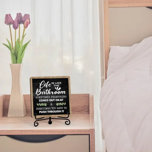 Vista 3 de Divertidas decoraciones de baño, decoración de estante de baño y accesorios, letreros de la vida es como el baño, bonito letrero de baño
