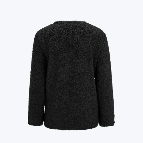 Vista 6 de Blasgw Chaqueta de forro polar mullido para mujer, con botones, con capucha, cómoda, de gran tamaño, con bolsillo