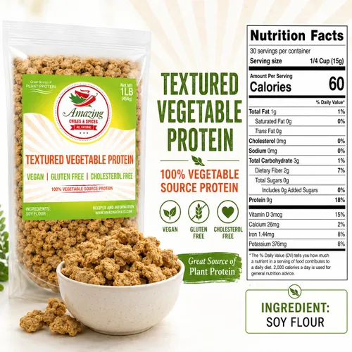 Vista 2 de Proteína vegetal texturizada TVP 1LB - Sustituto de carne de soja sin sabor