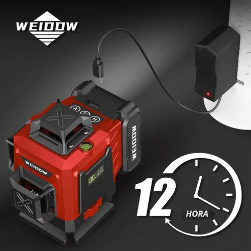 Vista 3 de Nivel láser 360 autonivelante con trípode, nivel WEIDDW 4D Lazer, láser de línea cruzada de 4 x 360° para renovación de proyectos de construcción
