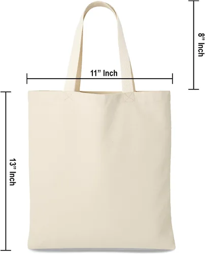 Vista 6 de GiftExpress Paquete de 12 bolsas de lona de color natural de 13 x 11 pulgadas de ancho, bolsas de manualidades, bolsas de comestibles (paquete de 12)