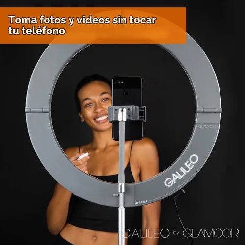Vista 6 de GLAMCOR Galileo Pro Kit: anillo de luz plegable con soporte, anillo de luz portátil para creador de contenido del teléfono con función Bluetooth