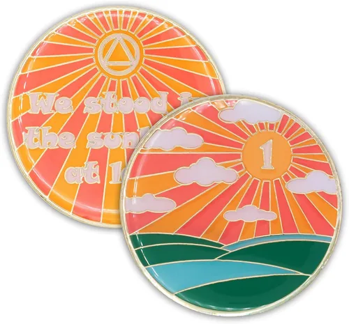 Vista 15 de Chip de sobriedad de 10 años, símbolo de afirmación de regalo de recuperación de monedas AA Sunlight of The Spirit Medallón chapado en oro que