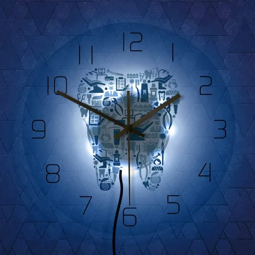 Vista 9 de The Geeky Days Reloj de pared con iluminación LED USB, símbolos de cuidado dental, reloj colgante de acrílico, movimiento silencioso, con 7