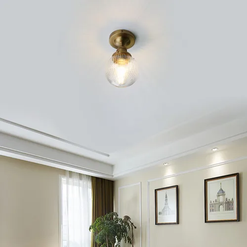 Vista 4 de Pathson Modern Semi Flush Mount Ceiling Light Fixture with Striped Globe Glass Shade, Industrial Ceiling Lighting Lamp for Living Room Foyer Hallway