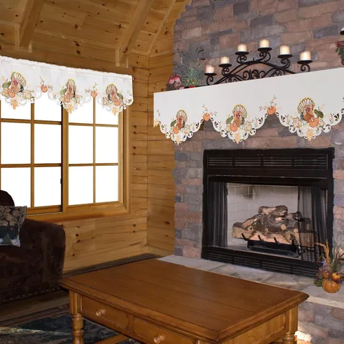 Vista 5 de Mantel bordado de pavo para decoración de vacaciones de Acción de Gracias (70 x 17 pulgadas)