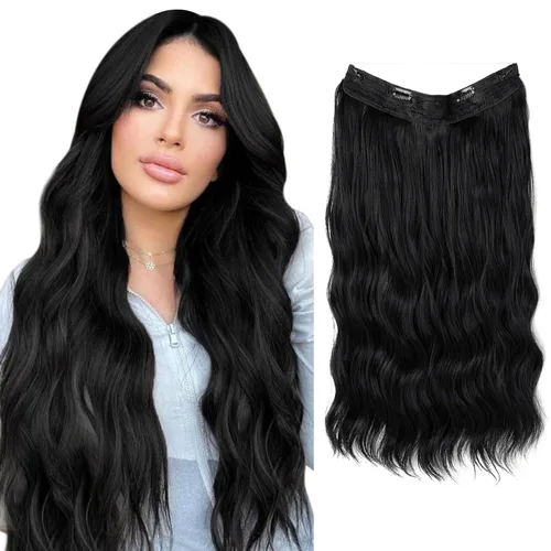 Vista 27 de SARLA Extensión de Cabello con Alambre Invisible con 3 Clips Pieza de Cabello Sintética Corta de Ondas de Playa Diadema Transparente Ajustable