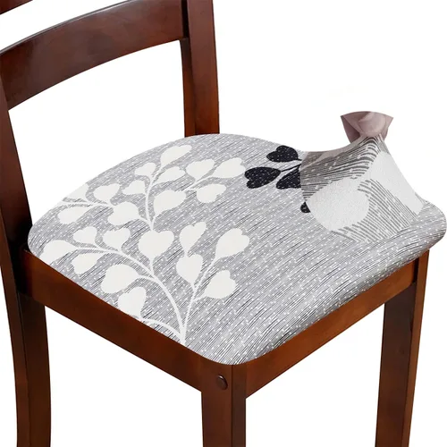 Vista 20 de Juego de 4 fundas de asiento para silla, elásticas, estampadas, para comedor, cuadradas, extraíbles y lavables, fundas de cojín para cocina, oficina
