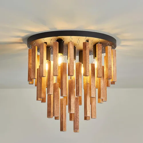 Vista 11 de Lámparas de techo semiempotradas de 3 luces, lámpara de madera bohemia, lámpara de techo de roble y negro con E26 para cocina, sala de estar