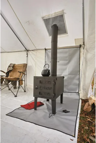 Vista 2 de Guide Gear Estufa de leña grande para exteriores portátil con tubo de chimenea para cocinar, acampar, tienda de campaña, senderismo, pesca, mochilero