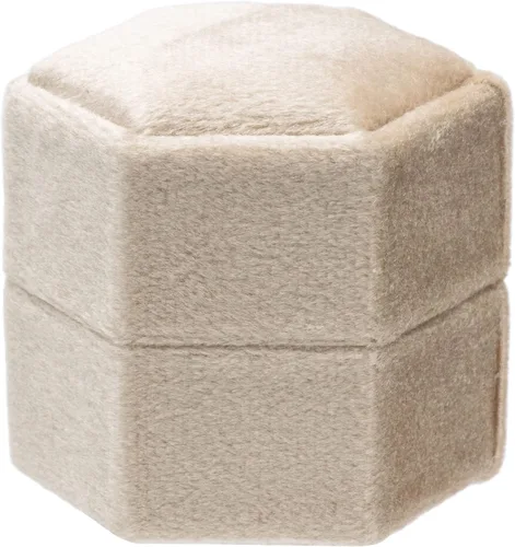 Vista 4 de Equal - Caja hexagonal de terciopelo para compromiso, propuesta de boda, caja de regalo de joyería, caja de embalaje de joyería (beige)