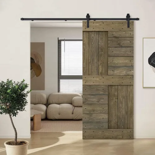 Vista 28 de TMS Serie N - Puerta corrediza interior de madera de pino anudada con kit de herrajes deslizantes (32 x 84 pulgadas, blanco)