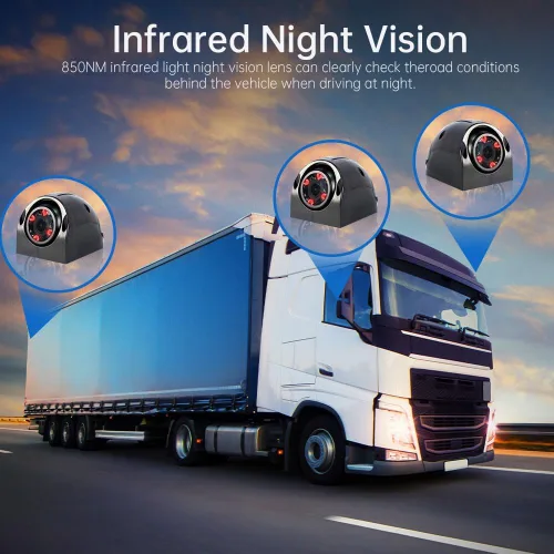 Vista 2 de VSYSTO Cámara de respaldo de 4 canales, monitor de 7.0 pulgadas, cámara DVR frontal y lateral y trasera VGA para semirremolque, camión, camioneta