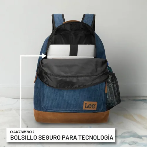 Vista 6 de Lee Class - Mochila de pana para niños y niñas, Authentic Jeans Company Study Daypack con funda acolchada para laptop que se adapta a cuadernos