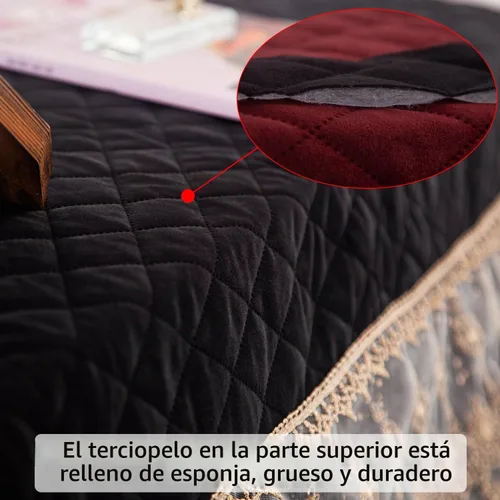 Vista 5 de Funda de terciopelo de lujo para pianos verticales, color negro con estrellas doradas y ribete de encaje, parte superior acolchada