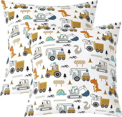 Vista 8 de Juego de 2 fundas de almohada de construcción de 16 x 16 pulgadas, fundas de almohada suaves para camiones, fundas de cojín para sala de estar