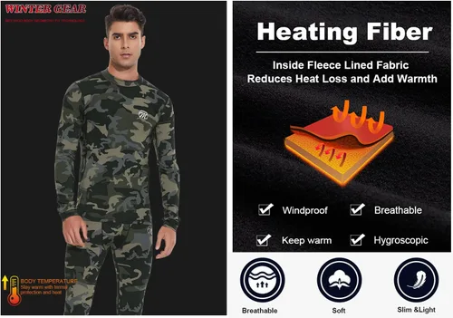 Vista 5 de Conjunto de ropa interior térmica para hombre, capa base de compresión, ropa de invierno con forro polar largo, ropa de correr y esquiar