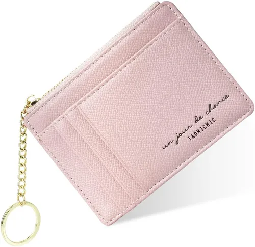 Vista 90 de URAQT Cartera para tarjetas de crédito, cartera minimalista de cuero delgado con cremallera, mini protector de tarjeta de crédito, llavero bolsillo