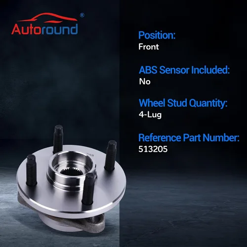 Vista 3 de Autoround Conjunto de buje y rodamiento de rueda delantera de 4 pernos sin ABS 513205 compatible con Chevy Cobalt 2005-2010, Saturn Ion 2003-2007
