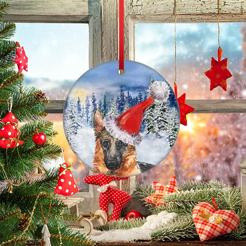 Vista 8 de Adorno de Navidad para bebé, pastor alemán 2023, adorno decorativo para colgar en el árbol, para decoración de perro, regalo de Navidad