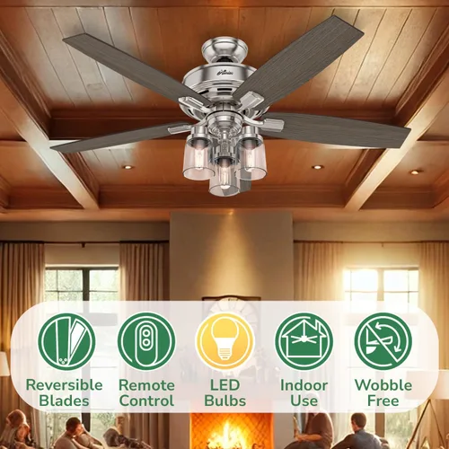 Vista 3 de Hunter Bennett 54190 - Ventilador de techo para interiores de 52 pulgadas con luces LED y control remoto, ventilador de techo de montaje estándar, 5