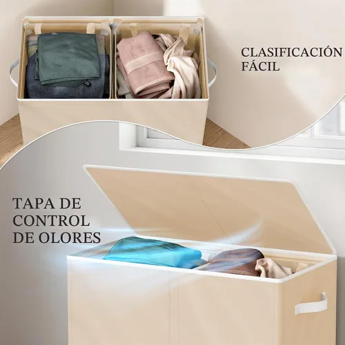 Vista 6 de Simple Houseware - Cesta doble para la ropa sucia, con tapa