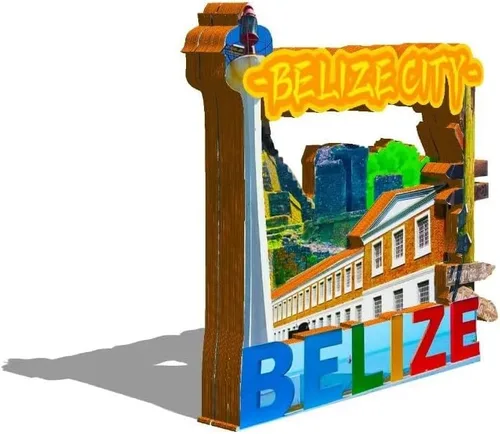 Vista 2 de Imán de la ciudad de Belice Belice para nevera de madera 3D, monumentos de viaje, coleccionables, recuerdos, decoración hecha a mano -539