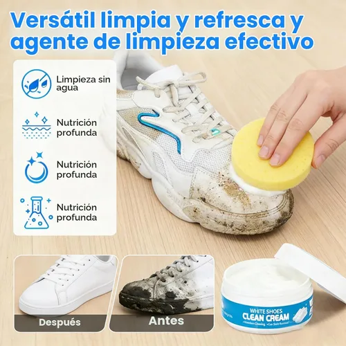 Vista 3 de Crema limpiadora de zapatos blanca, multiusos, sólida, sin lavado, viene con esponja limpiadora de crema blanca