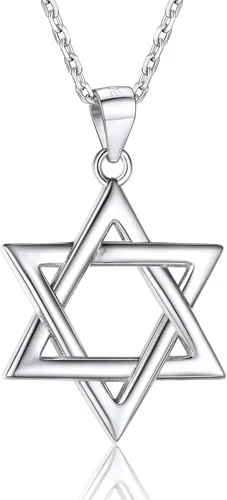 Vista 18 de U7 - Collar con Estrella de David para hombres y mujeres, dije hexagonal de acero inoxidable con cruz/piedra de rubí/collares clásicos judíos